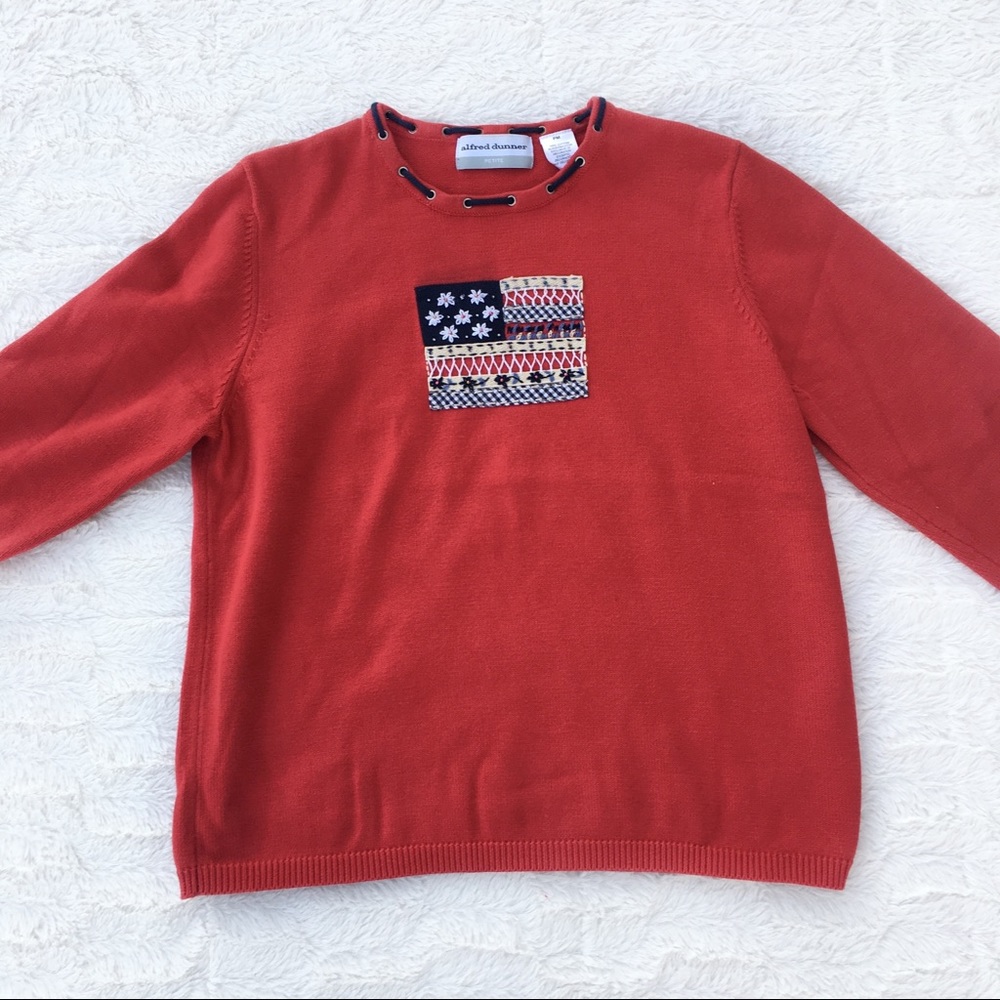 Alfred Dunner American Flag Embroidered Sweater